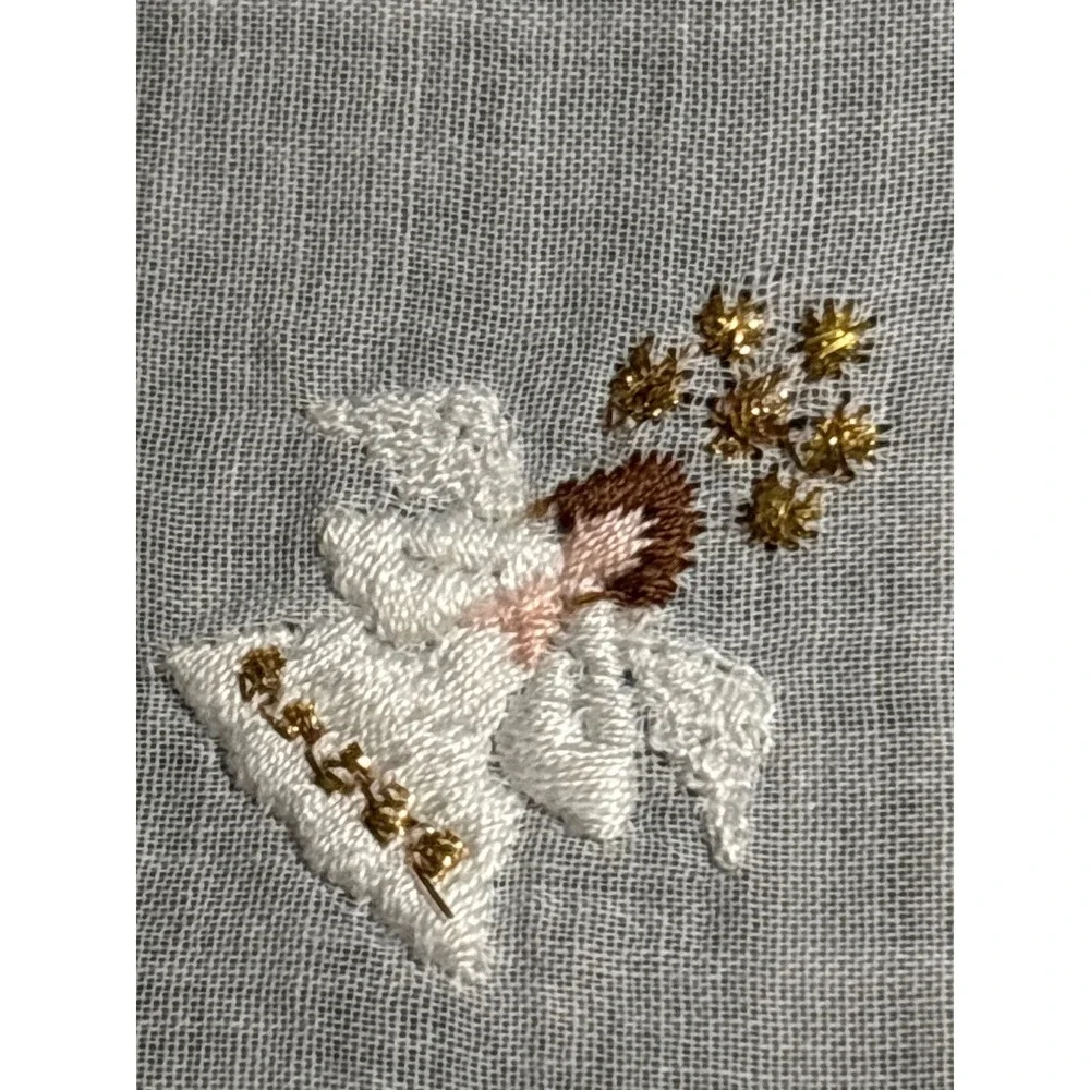 Embroidered‎ White Linen Angel Handkerchief Scalloped Edge